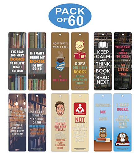 Creanoso Bookish Humor Sayings Quotes Bookmarkers (60-Pack) ÃƒÂ¢Ã¢â€šÂ¬Ã¢â‚¬Å“ Six Assorted Quality Bookmarks Bulk Set ÃƒÂ¢Ã¢â€šÂ¬Ã¢â‚¬Å“ Premium Gift for Men, Women, Adult, Book Readers ÃƒÂ¢Ã¢â€šÂ¬Ã¢â‚¬Å“ Awesome Bookmarks