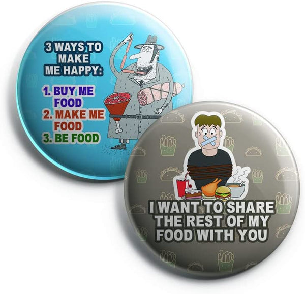 Creanoso Funny Food Saying Button Pins (1-Set X 10 Buttons) - Stocking Stuffers Premium Quality Gift Ideas for Children, Teens, & Adults - Corporate Giveaways & Party Favors