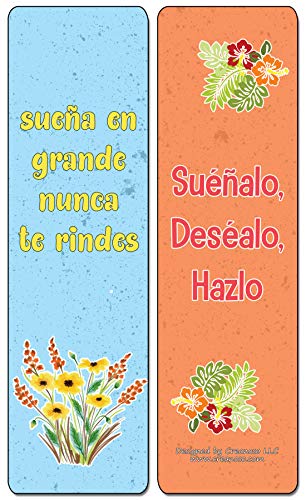 Creanoso Spanish Motivational Quotes Bookmarks (60-Pack) - Premium Quality Gift Ideas for Children, Teens, & Adults for All Occasions - Stocking Stuffers Party Favor & Giveaways