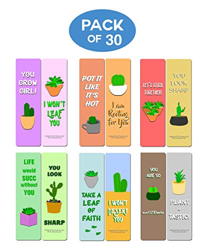 Creanoso Cactus and succulents quotes Bookmarks (30-Pack) - Bookmarker Giveaways for Catcus Lovers,Kids, Girls Ã¢â‚¬â€œ Assorted Collection Bulk Set Page Clip Ã¢â‚¬â€œ Unique Book Reading Rewards Incentive