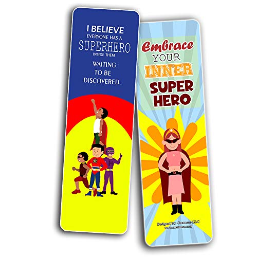 Creanoso Motivational Superhero Sayings Bookmarks for Kids (30-Pack) - Stocking Stuffers Gift Ideas for Children Ã¢â‚¬â€œ Book Reading Supplies Ã¢â‚¬â€œ Cool Giveaways for Boys and Girls Ã¢â‚¬â€œ Great Book Page Clippers