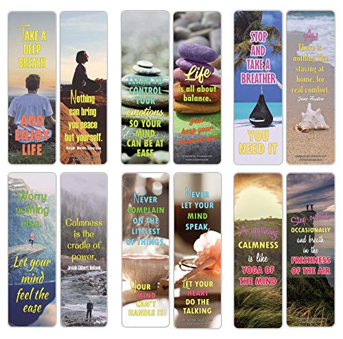Creanoso Mind Relaxation Meditation Sayings Bookmarks (30-Pack) - Book Reading Rewards Incentives - Cool Gift Token Giveaways for Men Women Bookworms
