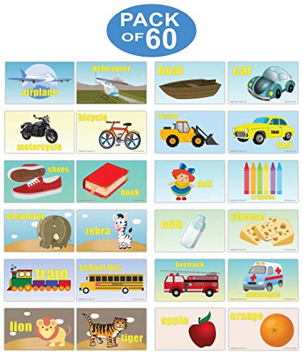 Creanoso Basic Object Identification Flashcards for Toddler (60-Pack) â€“ Mini Educational Information Cards Set â€“ Unique Gift Set for Boys, Girls - Assorted Learning Educational Pack