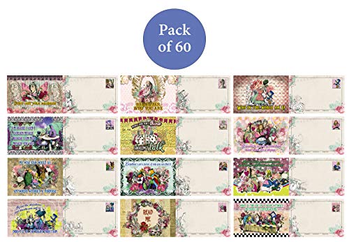 Alice in Wonderland Postcards Series 3 (60-Pack)Assorted Card Stock Bulk Set â€“ Premium Quality Greeting Cards â€“ Stocking Stuffers Gift for Kiids