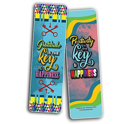 Creanoso The Key of Being Happy Bookmarks (30-Pack)Ã¢â‚¬â€œ Stocking Stuffers Gift for Boys & Girls, Teens Ã¢â‚¬â€œ Book Reading Rewards Gifts Incentive Ã¢â‚¬â€œ Great Giveaways for Children Ã¢â‚¬â€œ Page Clippers
