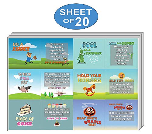 Creanoso Idiomatic Stickers (20-Sheet) - Funny Idioms for Kids Sticker Pack Collection Set â€“ Teacher Rewards and Classroom Incentive Ideas for Boys, Girls â€“ Awesome Wall Art Decal