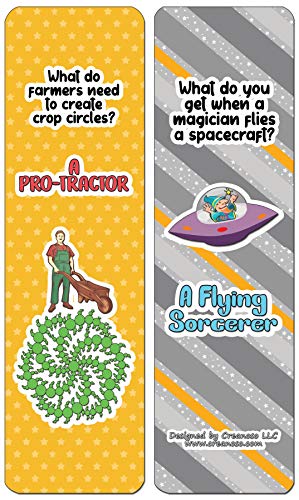 Creanoso Funny Clean Jokes Bookmarks - UFO Jokes (60-Pack) - Premium Quality Gift Ideas for Children, Teens, & Adults for All Occasions - Stocking Stuffers Party Favor & Giveaways