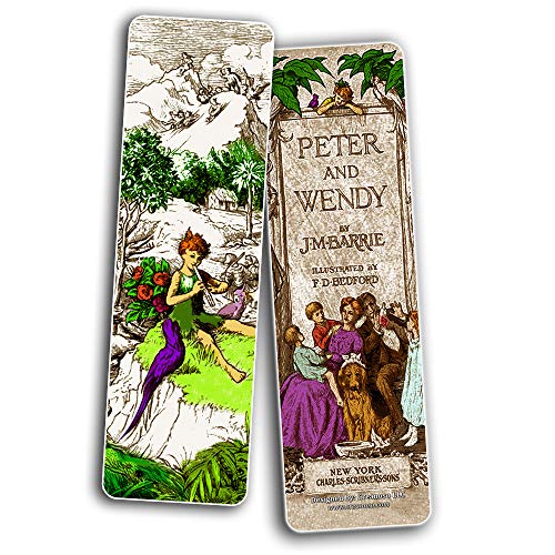 Creanoso Fairy Tales Peter and Wendy Bookmarks (30-Pack) - Landscape Woodblock Print Stocking Stuffers Gift for Men & Women, Teens - Unique Bookmark Collection Ã¢â‚¬â€œ Inspiring Art Impressions Book Binder