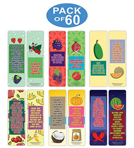 Creanoso Educational Learning About Fruits Facts Bookmarks (60-Pack) ÃƒÂ¢Ã¢â€šÂ¬Ã¢â‚¬Å“ Six Assorted Bulk Pack Book Page Clippers ÃƒÂ¢Ã¢â€šÂ¬Ã¢â‚¬Å“ Great Stocking Stuffers Gifts for Children ÃƒÂ¢Ã¢â€šÂ¬Ã¢â‚¬Å“ Great Teaching Tool for Classrooms
