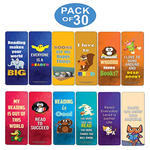 Creanoso Animal Theme Reading Bookmarks for Kids (30-Pack) Ã¢â‚¬â€œ Six Assorted Quality Bookmarker Cards Bulk Set Ã¢â‚¬â€œ Premium Gift for Kids, Boys & Girls Ã¢â‚¬â€œ Stocking Stuffers Gifts for Children Ã¢â‚¬â€œ Fun Reading