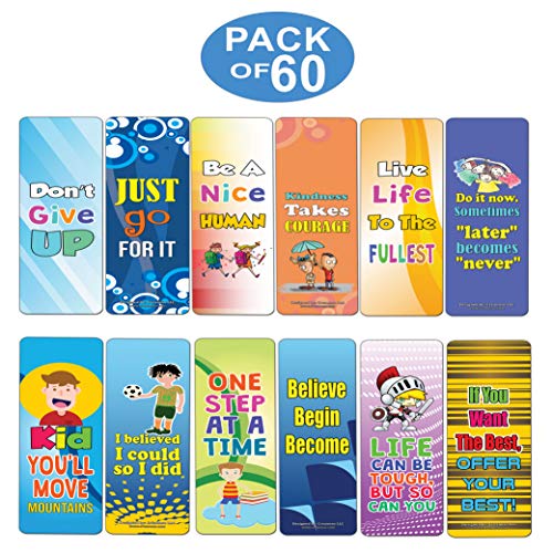 Creanoso Motivational Encouragement Bookmarks for Kids (60-Pack) ÃƒÂ¢Ã¢â€šÂ¬Ã¢â‚¬Å“ Six Assorted Quality Bookmarks Bulk Set ÃƒÂ¢Ã¢â€šÂ¬Ã¢â‚¬Å“ Awesome Bookmarks Giveaways ÃƒÂ¢Ã¢â€šÂ¬Ã¢â‚¬Å“ Stocking Stuffers Gift Ideas ÃƒÂ¢Ã¢â€šÂ¬Ã¢â‚¬Å“ Page Clips