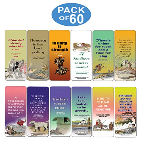 Classic Aesop Fables Fairy Tales Bulk Bookmarks Cards (60-Pack) - Teacher Literary Gifts for Students - Party Decor Supplies - Birthday Reading Rewards