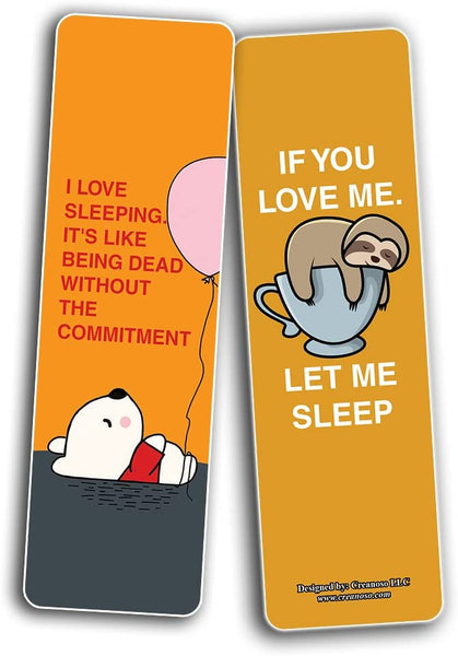 Creanoso Cute I love sleeping Bookmarks (2-Sets X 6 Cards)â€“ Daily Inspirational Card Set â€“ Interesting Book Page Clippers â€“ Great Gifts for Kids and Teens