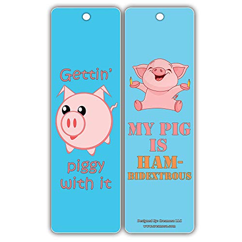 Creanoso Cute Pig Bookmarks (30-Pack) Ã¢â‚¬â€œ Funny and Cute Sayings About Pigs Bookmarkers Card Bulk Set Ã¢â‚¬â€œ Premium Quality Cards Ã¢â‚¬â€œ Stocking Stuffers Gift for Young Animal Lovers, Boys, Girls, Teens