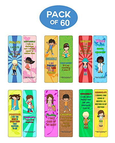 Creanoso Powerful Character Traits Bookmarks Series 2 (60-Pack) - Assorted Designs for Children - Classroom Reward Incentives for Students - Stocking Stuffers & Party Favors