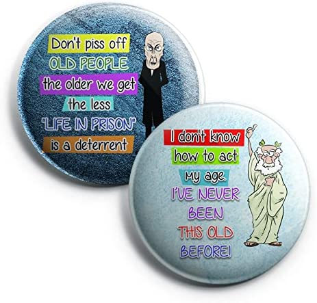 Creanoso Funny Old Age Button Pins (1-Set X 10 Buttons) - Stocking Stuffers Premium Quality Gift Ideas for Children, Teens, & Adults - Corporate Giveaways & Party Favors