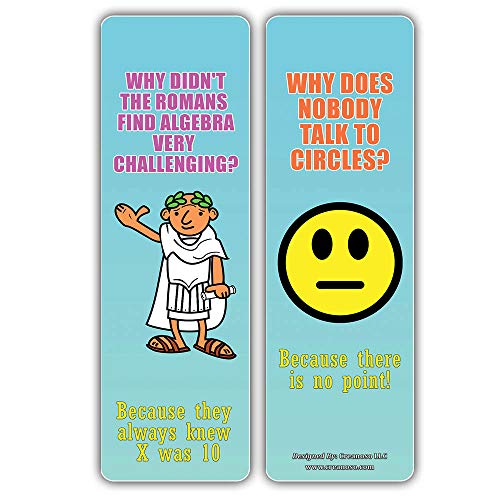Creanoso Funny Jokes Puns Math Bookmarks (30-Pack) Ã¢â‚¬â€œ Stocking Stuffers Gift for Math Teachers, Students, Men & Women, Teens, Professionals Ã¢â‚¬â€œ Math Class Rewards Ã¢â‚¬â€œ Teaching Incentives Ã¢â‚¬â€œ Book Clip