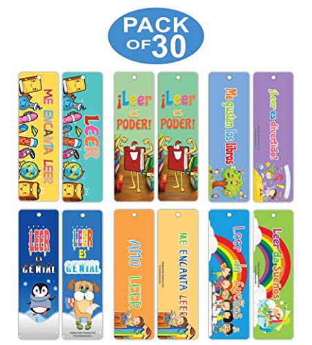 Creanoso I Love Reading Bookmarks (30-Pack) Ã¢â‚¬â€œ Inspiring Spanish Reading Words Bookmarkers Bulk Set Ã¢â‚¬â€œ Premium Quality Book Clippers for Kids, Boys, Girls