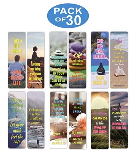 Creanoso Mind Relaxation Meditation Sayings Bookmarks (30-Pack) - Book Reading Rewards Incentives - Cool Gift Token Giveaways for Men Women Bookworms
