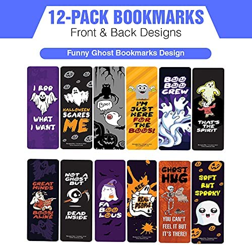 Creanoso Funny Ghost Bookmarks (12-Pack) - Stocking Stuffers Incentive Gift Ideas for Ghost Lovers