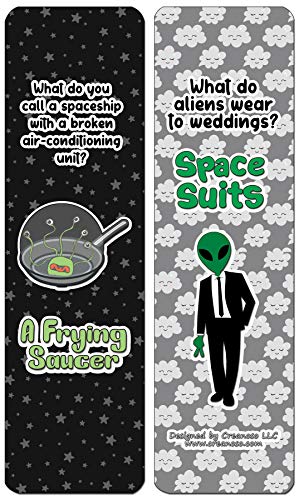 Creanoso Funny Clean Jokes Bookmarks - UFO Jokes (60-Pack) - Premium Quality Gift Ideas for Children, Teens, & Adults for All Occasions - Stocking Stuffers Party Favor & Giveaways