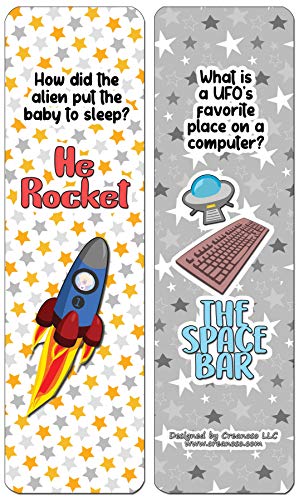Creanoso Funny Clean Jokes Bookmarks - UFO Jokes (60-Pack) - Premium Quality Gift Ideas for Children, Teens, & Adults for All Occasions - Stocking Stuffers Party Favor & Giveaways