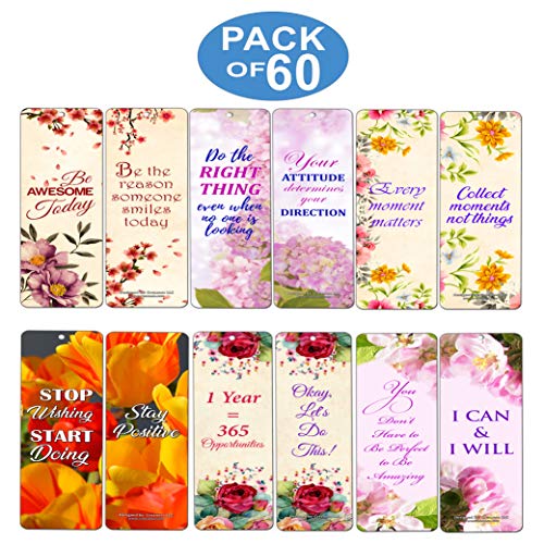 Creanoso Inspiring Floral Positive Mindset Bookmark Gifts for Women (60-Pack) ÃƒÂ¢Ã¢â€šÂ¬Ã¢â‚¬Å“ Six Assorted Quality Bookmarks Bulk Set ÃƒÂ¢Ã¢â€šÂ¬Ã¢â‚¬Å“ Premium Gift for Girls, Ladies, Wife