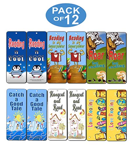 Creanoso Kids Reading Bookmarks Cards (12-Pack) - Excellent Reading Rewards and Incentive for Young Readers Kids Boys and Girls - Stocking Stuffers