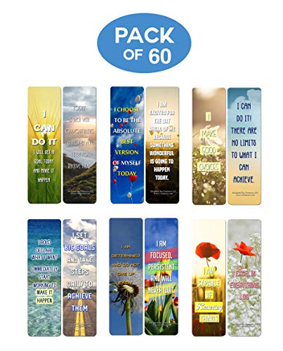 Creanoso Positive Encouragement Bookmarks - Success Motivational (60-Pack) - Premium Design Gift Set for any Occasions - Perfect Party favors and Business Giveaways