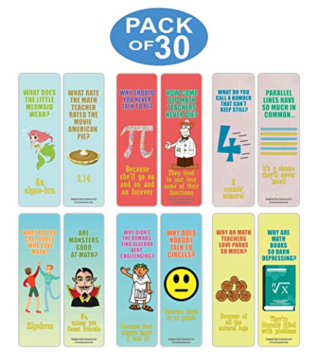 Creanoso Funny Jokes Puns Math Bookmarks (30-Pack) Ã¢â‚¬â€œ Stocking Stuffers Gift for Math Teachers, Students, Men & Women, Teens, Professionals Ã¢â‚¬â€œ Math Class Rewards Ã¢â‚¬â€œ Teaching Incentives Ã¢â‚¬â€œ Book Clip