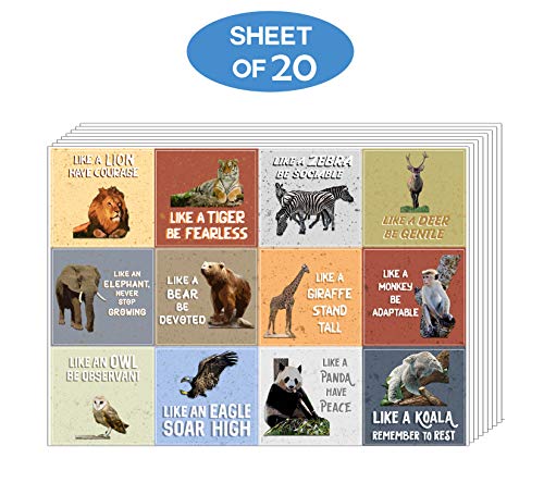 Creanoso Wild Animals Inspiring Sayings Stickers (20-Sheet) â€“ Awesome Stocking Stuffers Gifts for Men & Women, Teens, Boys, Girls â€“ Wall Art Decal DÃ©cor Bulk Set â€“ Unique Safari Adventure Giveaways