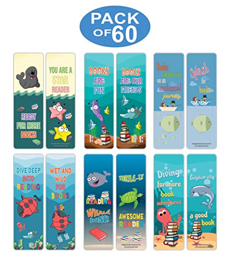Creanoso Cute Sayings Sea Creatures Reading Bookmarks (60-Pack) ÃƒÂ¢Ã¢â€šÂ¬Ã¢â‚¬Å“ Stocking Stuffers Gift for Boys & Girls, Teens ÃƒÂ¢Ã¢â€šÂ¬Ã¢â‚¬Å“ Book Reading Rewards Gifts Incentive ÃƒÂ¢Ã¢â€šÂ¬Ã¢â‚¬Å“ Great Giveaways for Children ÃƒÂ¢Ã¢â€šÂ¬Ã¢â‚¬Å“ Pa
