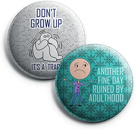 Creanoso Funny Adulthood Button Pins (1-Set X 10 Buttons) - Stocking Stuffers Premium Quality Gift Ideas for Children, Teens, & Adults - Corporate Giveaways & Party Favors