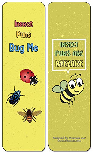 Creanoso Insect Puns Silly Hilarious Bookmarks Cards (30-Pack) - Assorted Designs for Children - Classroom Reward Incentives for Students - Stocking Stuffers Party Favors & Giveaways for Teens
