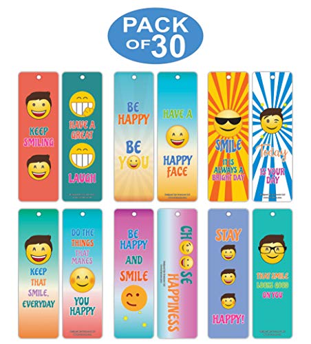 Creanoso Inspiring Smiley Happy Face Bookmarkers (30-Pack) Ã¢â‚¬â€œ Stocking Stuffers Gift for Bibliophiles, Book Worms, Young Book Lovers Ã¢â‚¬â€œ Party Supplies Ã¢â‚¬â€œ Book Clubs Reading Ã¢â‚¬â€œ Office Supplies