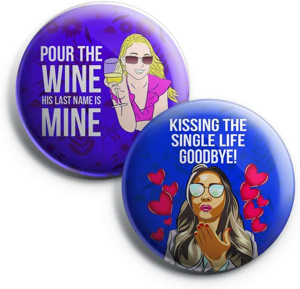 Creanoso Funny Bridal Shower Button Pins (1-Set X 10 Buttons) - Stocking Stuffers Premium Quality Gift Ideas for Children, Teens, & Adults - Corporate Giveaways & Party Favors