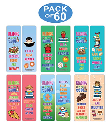 Creanoso Cool Various Foods Reading Sayings Bookmarks (60-Pack) ÃƒÂ¢Ã¢â€šÂ¬Ã¢â‚¬Å“ Cool Gift Token for Kids, Boys & Girls, Teens ÃƒÂ¢Ã¢â€šÂ¬Ã¢â‚¬Å“ Party Favors Supplies ÃƒÂ¢Ã¢â€šÂ¬Ã¢â‚¬Å“ Book Reading Rewards Incentive ÃƒÂ¢Ã¢â€šÂ¬Ã¢â‚¬Å“ Great Giveaways