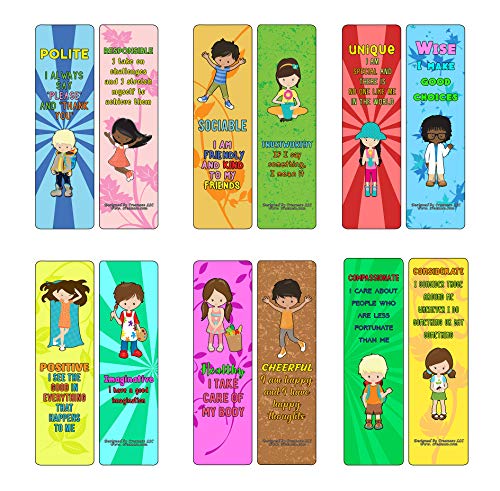 Creanoso Powerful Character Traits Bookmarks Series 2 (60-Pack) - Assorted Designs for Children - Classroom Reward Incentives for Students - Stocking Stuffers & Party Favors