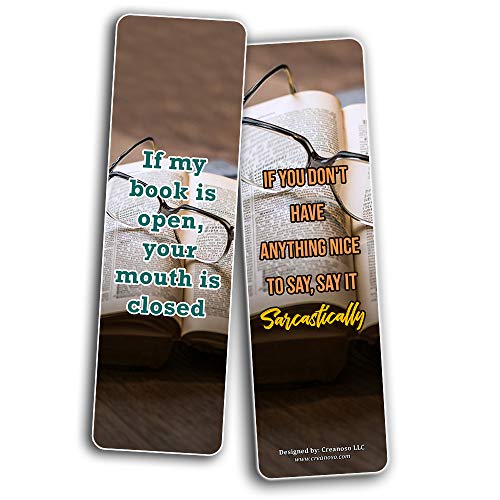 Creanoso Sarcastic Bookmarks Cards (30-Pack) Ã¢â‚¬â€œ Stocking Stuffers Gift for Men & Women - Party Favors Supplies Ã¢â‚¬â€œ Rewards Gifts Ã¢â‚¬â€œ Awesome Bookmark Collection for Readers Ã¢â‚¬â€œ Bookmarks Bulk Pack