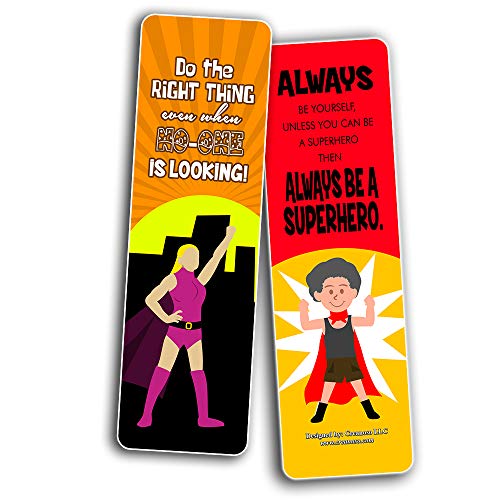 Creanoso Motivational Superhero Sayings Bookmarks for Kids (30-Pack) - Stocking Stuffers Gift Ideas for Children Ã¢â‚¬â€œ Book Reading Supplies Ã¢â‚¬â€œ Cool Giveaways for Boys and Girls Ã¢â‚¬â€œ Great Book Page Clippers