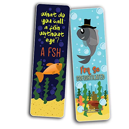 Funny Fish Puns Laughter Bookmarks (30-Pack) - Premium Quality Gift Ideas for Children, Teens, & Adults for All Occasions - Stocking Stuffers Party Favor & Giveaways