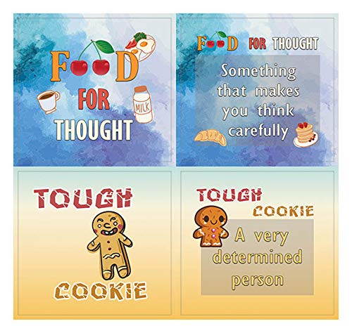 Creanoso Funny Food Idioms Stickers Series II (10-Sheet) â€“ Total 120 pcs (10 X 12pcs) Individual Small Size 2.1 x 2. Inches , Waterproof, Unique Personalized Themes Designs, Any Flat Surface DIY Decoration Art Decal for Boys & Girls, Children, Teens