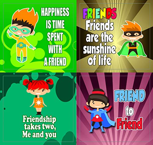 Creanoso Superhero Friendship Stickers (10-Sheet) â€“ Total 120 pcs (10 X 12pcs) Individual Small Size 2.1 x 2. Inches , Waterproof, Unique Personalized Themes Designs, Any Flat Surface DIY Decoration Art Decal for Boys & Girls, Children, Teens