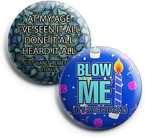 Creanoso Funny Birthday Button Pins (1-Set X 10 Buttons) - Stocking Stuffers Premium Quality Gift Ideas for Children, Teens, & Adults - Corporate Giveaways & Party Favors