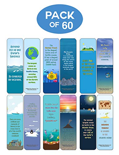 Creanoso Ocean Fun Facts Bookmarks Cards (60-Pack) - Premium Quality Gift Ideas for Children, Teens, & Adults for All Occasions - Stocking Stuffers Party Favor & Giveaways