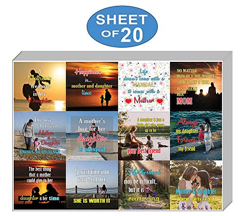 Creanoso Mother and Daughter Sayings Quote Stickers (20-Sheet) â€“ Cool Wall Art Decal Sticker Card Set - Inspirational Sayings Gift Token â€“ Stocking Stuffers Gifts for Mother & Daughters, Moms, Mommies