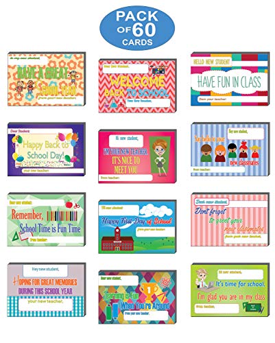 Creanoso Appreciate School Day Positive Postcards (60-Pack) â€“ Unique Inspirational Note Card Bulks Assorted Pack â€“ Cool Giveaways for Teachers to Students â€“ Back to School Days Greeting Cards