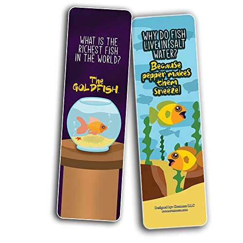 Funny Fish Puns Laughter Bookmarks (30-Pack) - Premium Quality Gift Ideas for Children, Teens, & Adults for All Occasions - Stocking Stuffers Party Favor & Giveaways