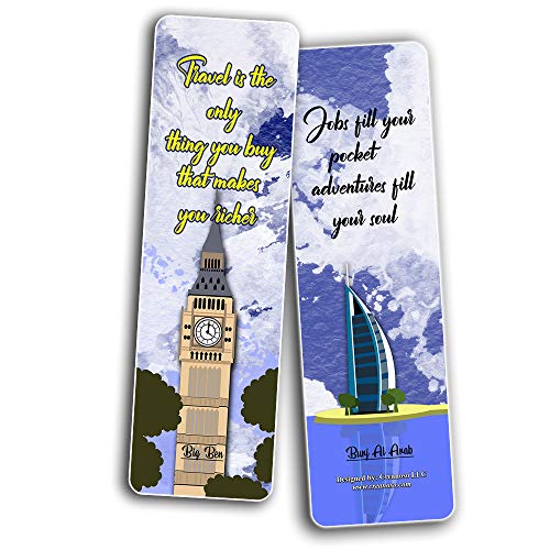 Creanoso Famous Travel Places Bookmarks (60-Pack) - Road Trip Travel Readers Reading Gifts - Quality Sturdy Bookmark Cards Bulk Set