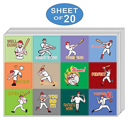 Creanoso Inspiring Positive Motivational Baseball Sports Stickers (20-sheets) â€“ Great Sport Motivational Decal Pack for Kids, Teens, Men & Women â€“ Sticky Surface DÃ©cor Decoration Collection Set